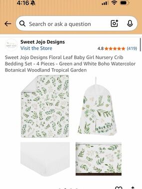 Sweet Jojo Designs Green Botanical Leaf Baby Crib Bedding Set